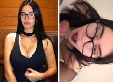 Karina Veiga, uma jovem estudante, fazendo um boquete até receber esperma na boca